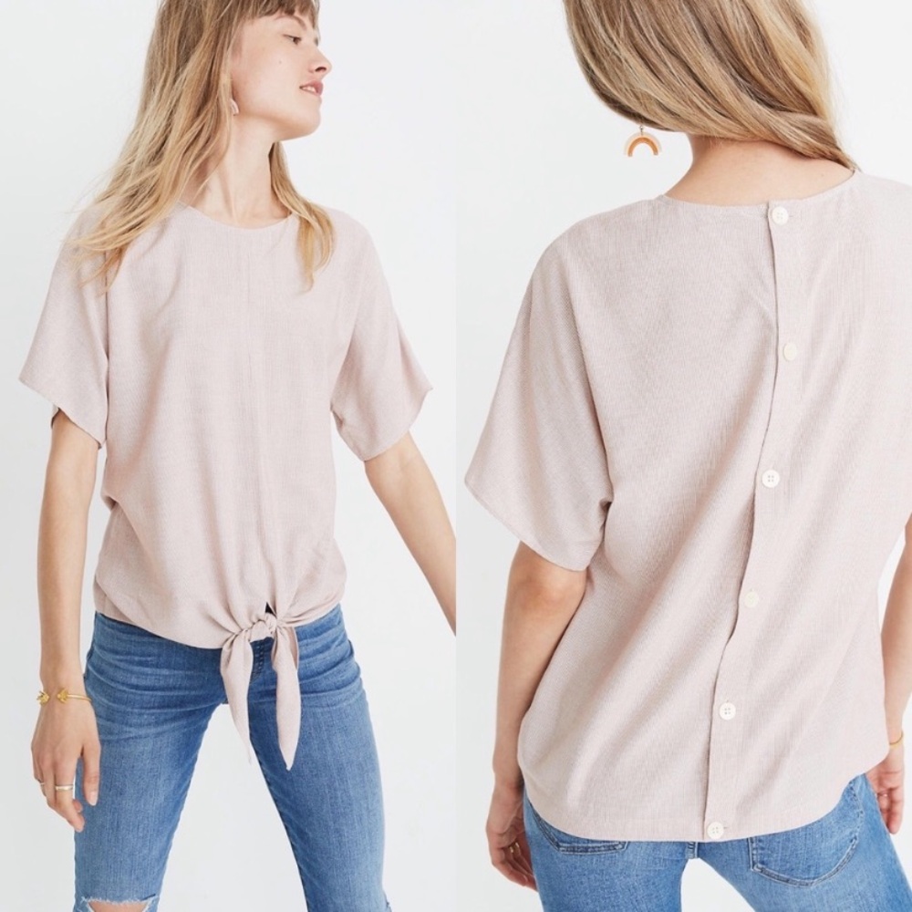 Madewell Button-Back Tie Tee in Stripe warm nutmeg XXS